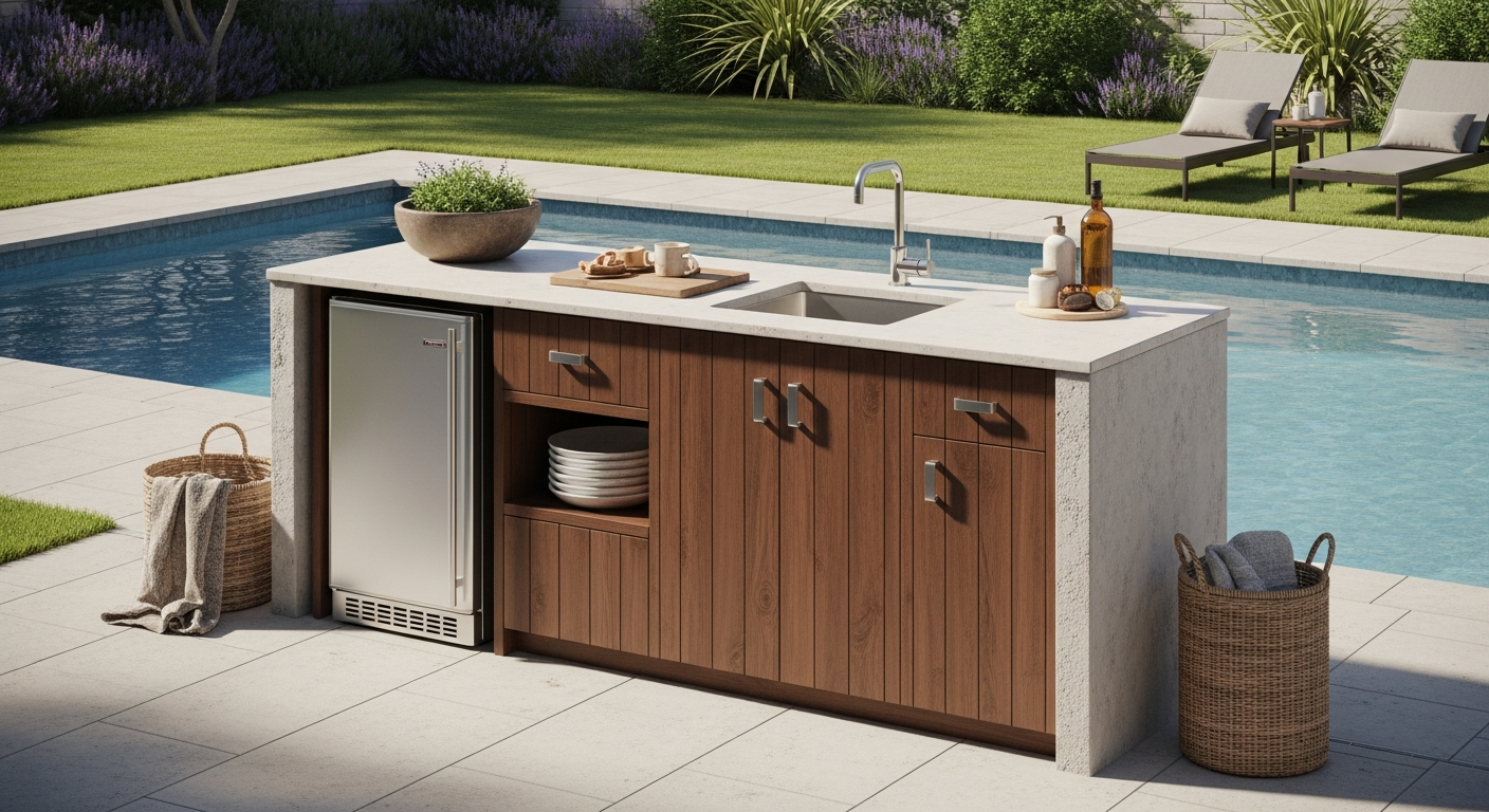 Outdoor Kitchen with Fridge and Sink