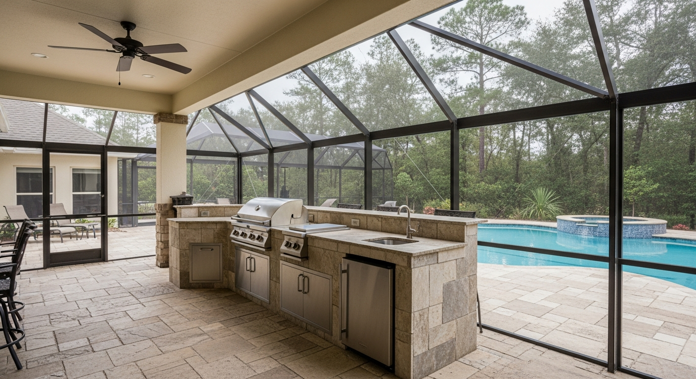 Enclosed Patio with Outdoor Kitchen