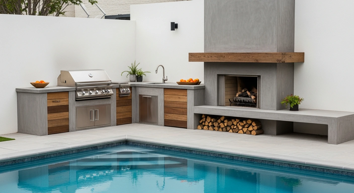 Outdoor Kitchen with Fireplace