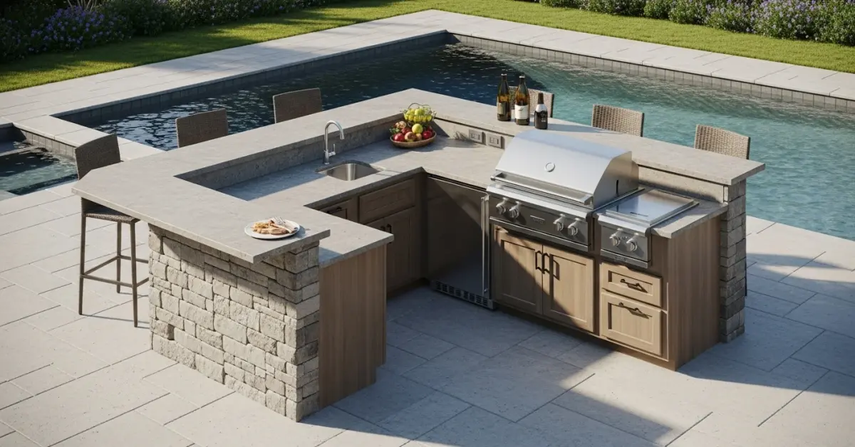 Designing an L-shaped outdoor kitchen with a bar in this climate is less about picking appliances and more about engineering a structure th…